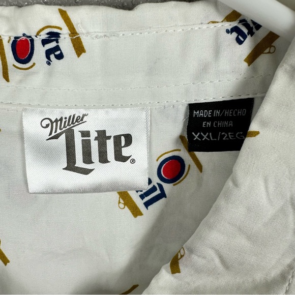 Miller Lite All Over Logo Print Shirt Men’s XXL White Button Up Short Sleeve - Picture 5 of 9